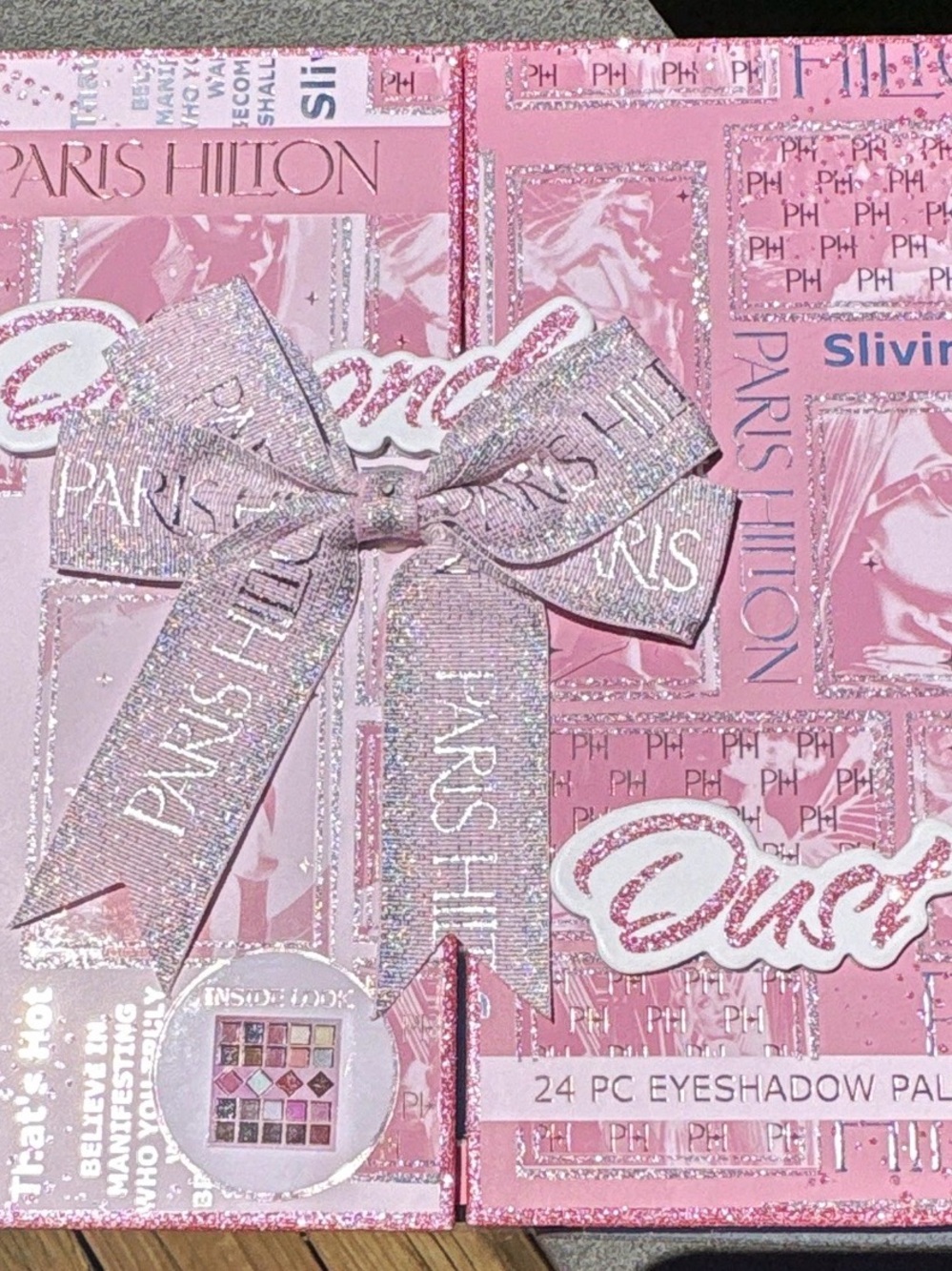 Paris Hilton Pink Shimmer & Matte 24-Piece Eyeshadow Palette with Glitter Bow